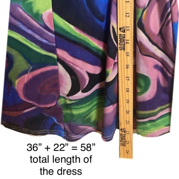 Psychedelic Artsy Sun Dress Sleeveless Maxi 2XL Blu Grn Pnk Stretch Effortless - Picture 9 of 10